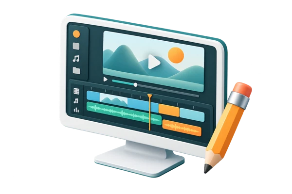 保管していた編集データで動画を再編集するイメージ