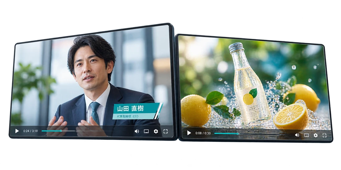 横長の会社紹介動画と商品紹介動画の完成イメージ